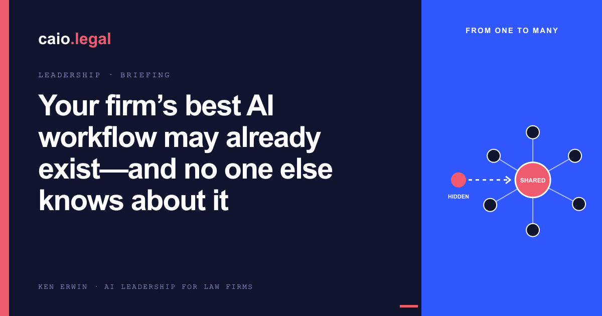 An isolated AI workflow expands into a connected network representing reusable capability across a law firm.